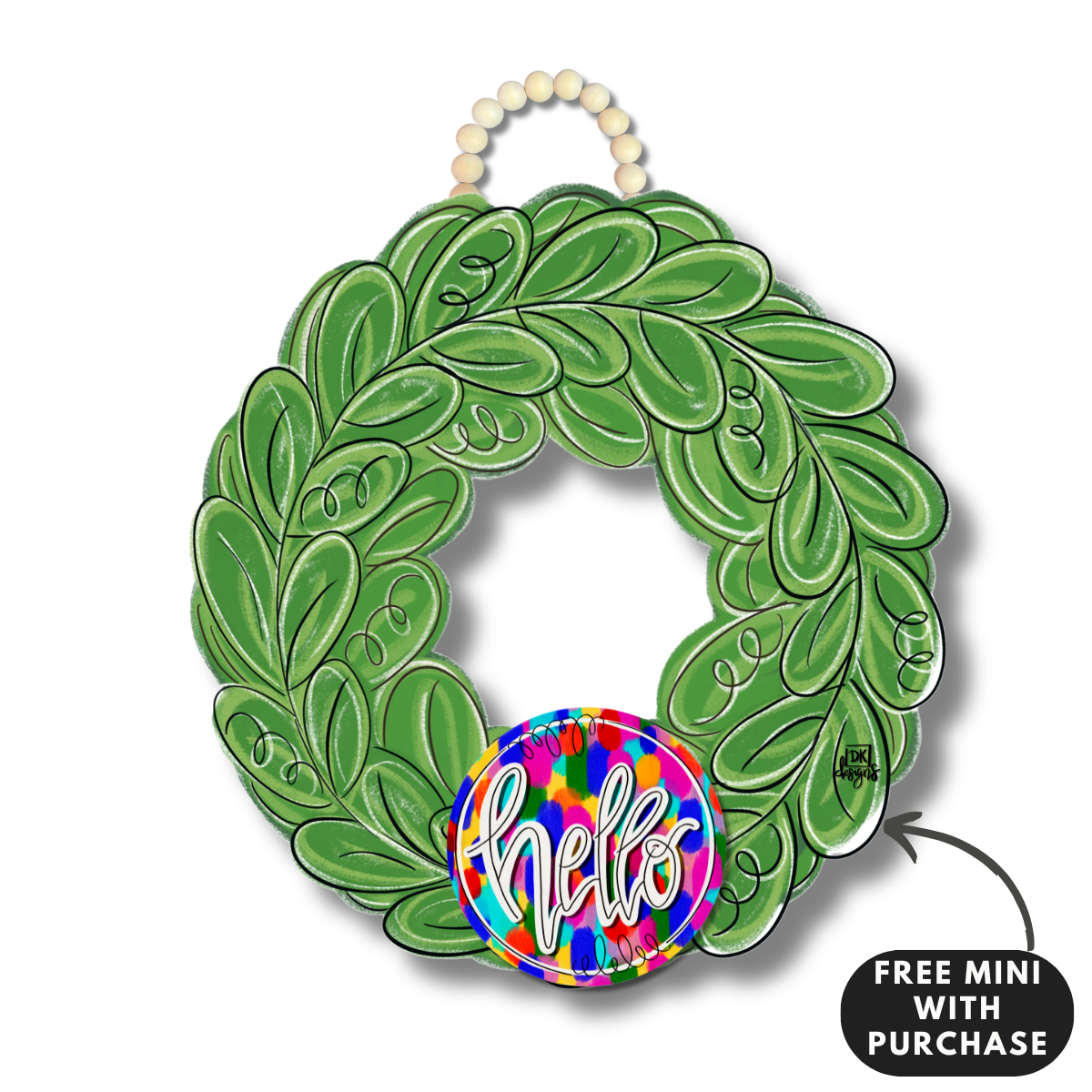 Wreath Hanger w / stain glass hello mini