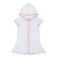 Girl's Terry Cloth Swim Cover Up Dress - Pink Seersucker Trim