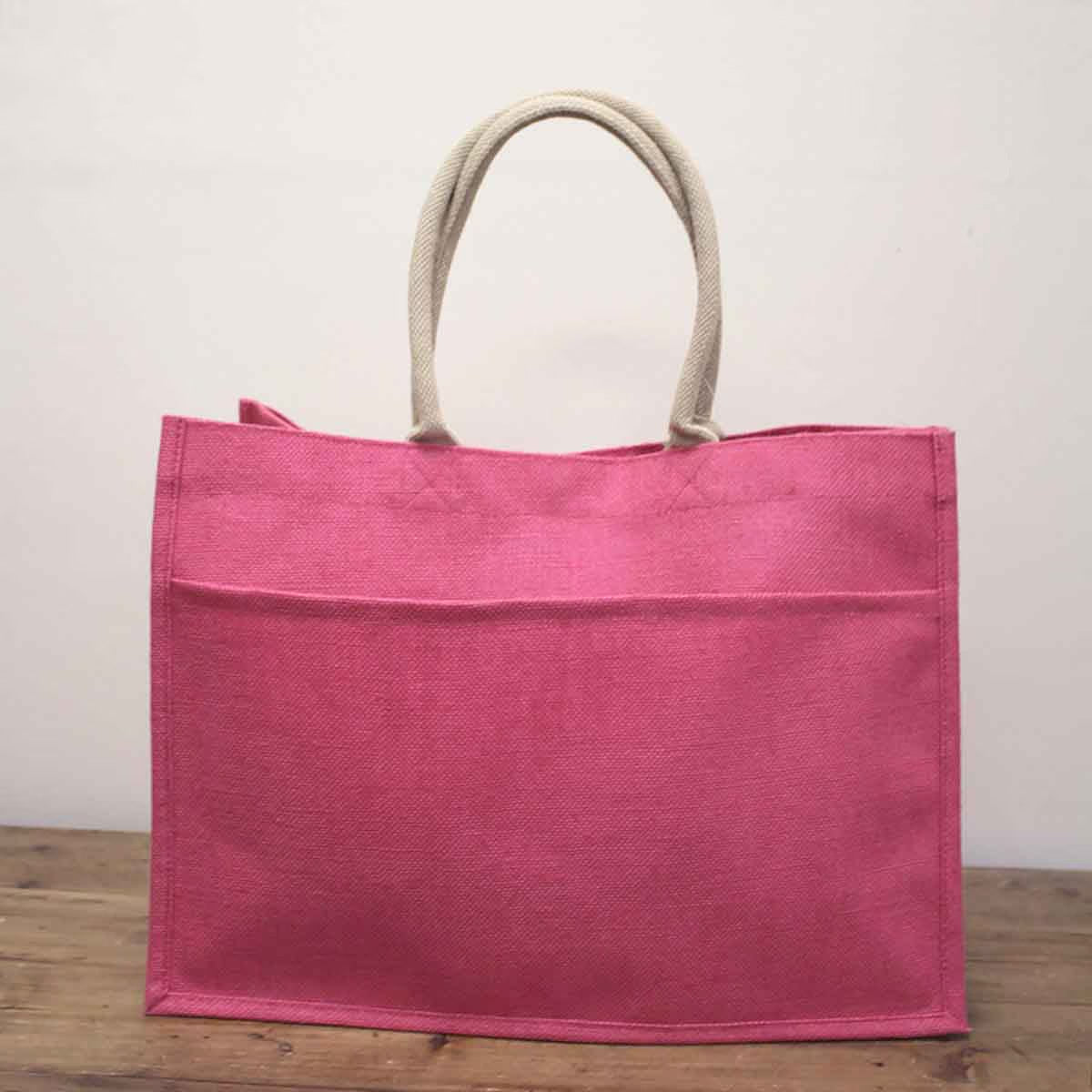 Jute Pocket Tote Pink