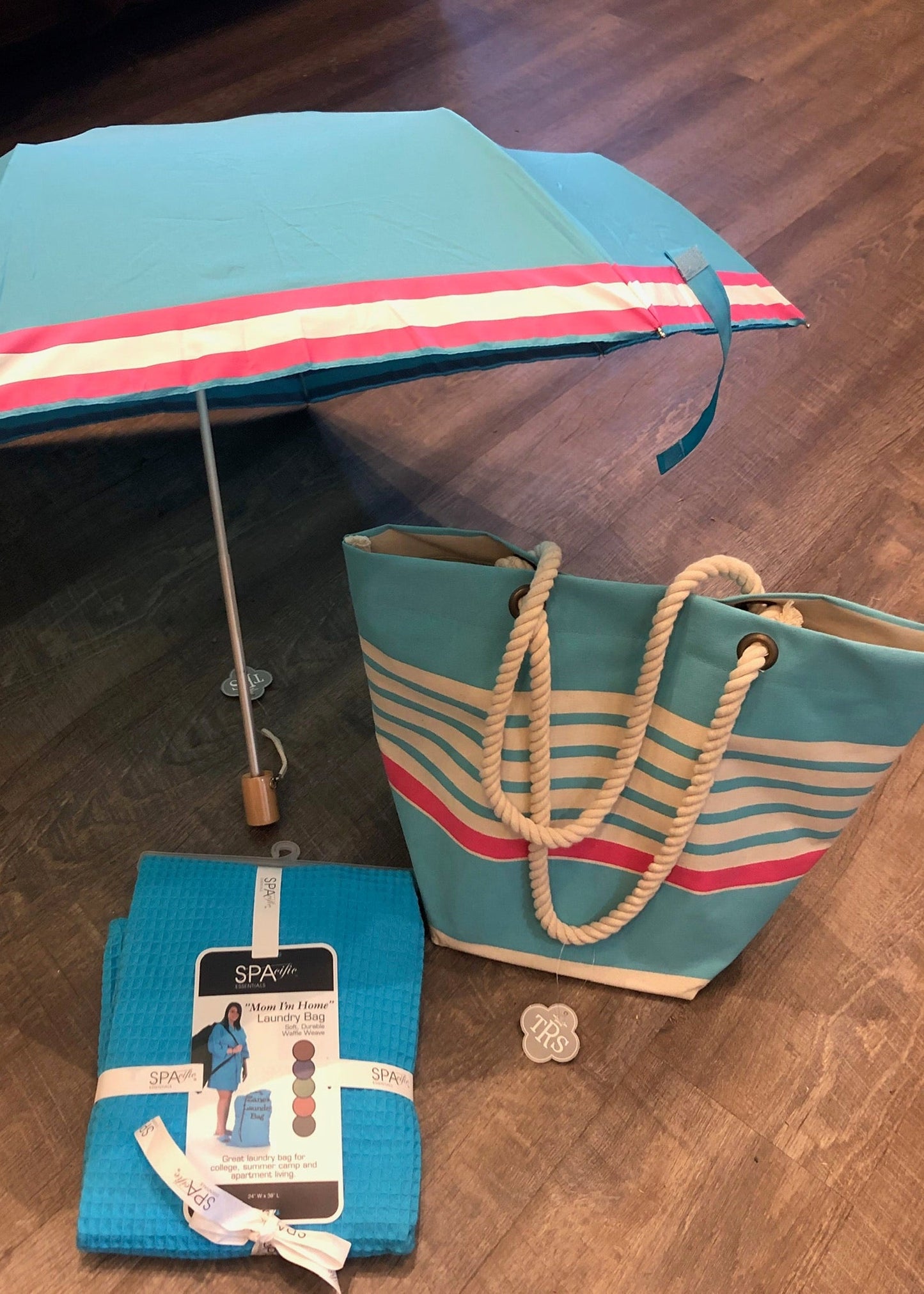 Croix Canvas Striped Tote (Turquoise/Pink)