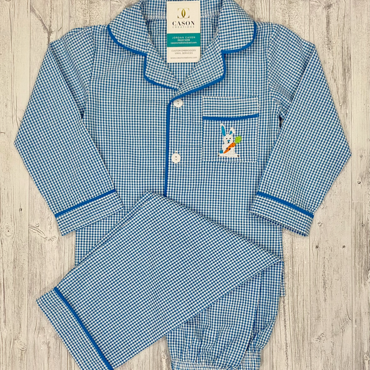 Seer Sucker 2 Piece Pajama Set with Easter Bunny