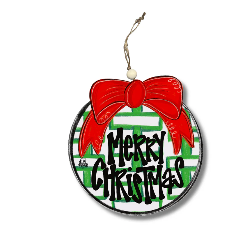 DK: Red Bow Merry Christmas Ornament