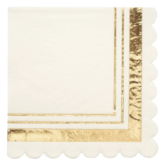 Cocktail Napkin Gold and White