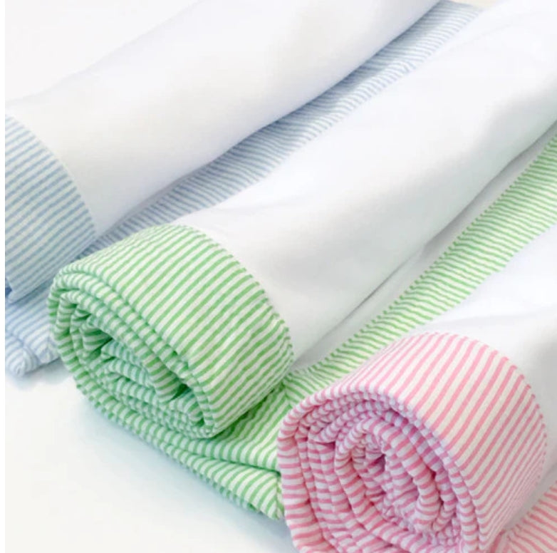 Baby Blanket with Pink Seer Sucker Trim