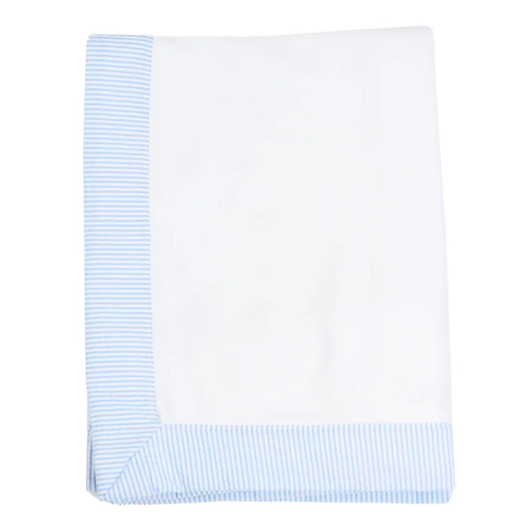 Baby Blanket with Blue Seer Sucker Trim