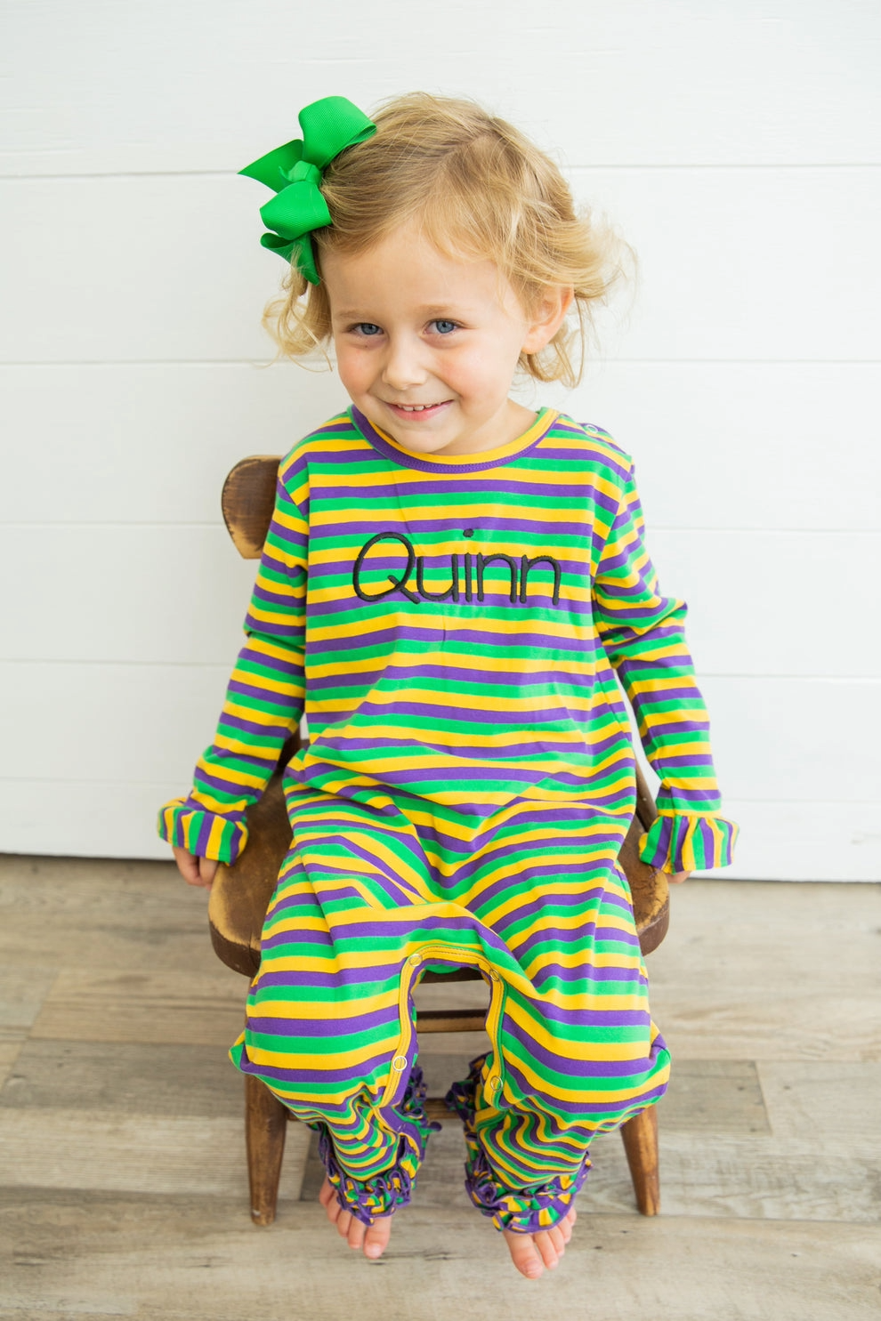 Long Sleeved Ruffle Romper - Mardi Gras