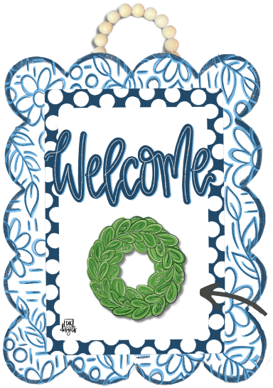 DK Blue and White Scallop Door Hanger
