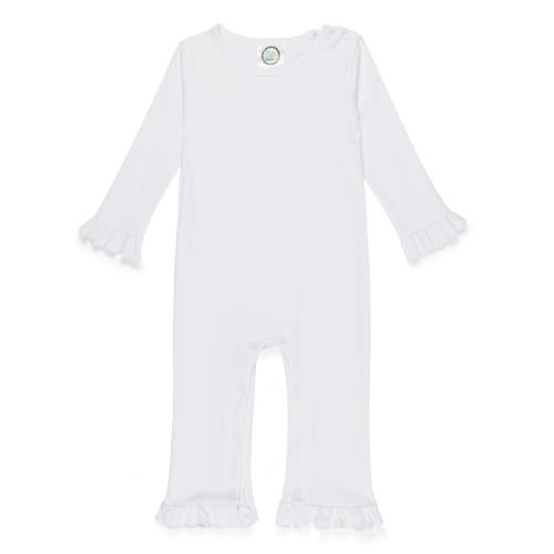 Long Sleeved Ruffle Romper - White