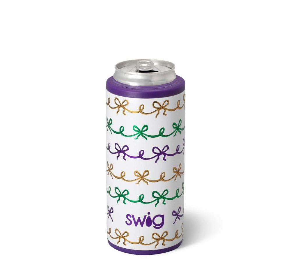 Mardi Gras Bows Skinny Can Cooler 12oz