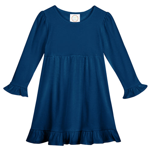 Long Sleeve Ruffle Dress - Navy