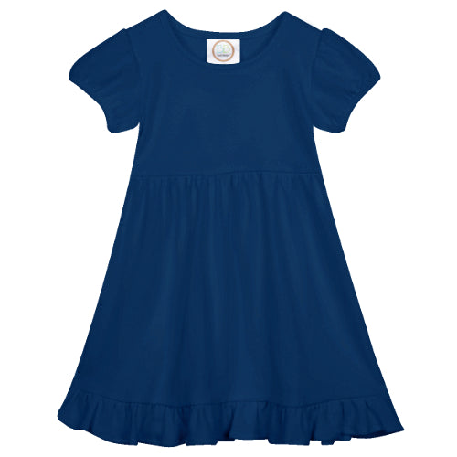 Short Sleeve Ruffle Dress - Navy
