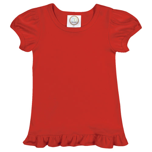 Short Sleeve Ruffle Shirt - Red