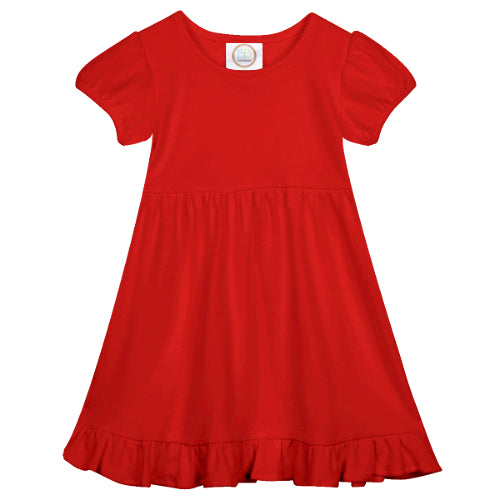 Short Sleeve Ruffle Dress - Red