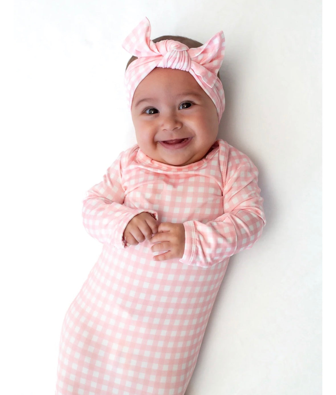 Headband Bow Set - Gingham in Cottage Pink