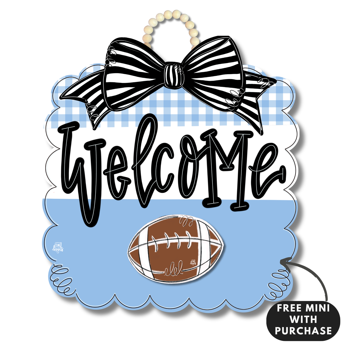 Powder Blue and White Football Scallop w / mini