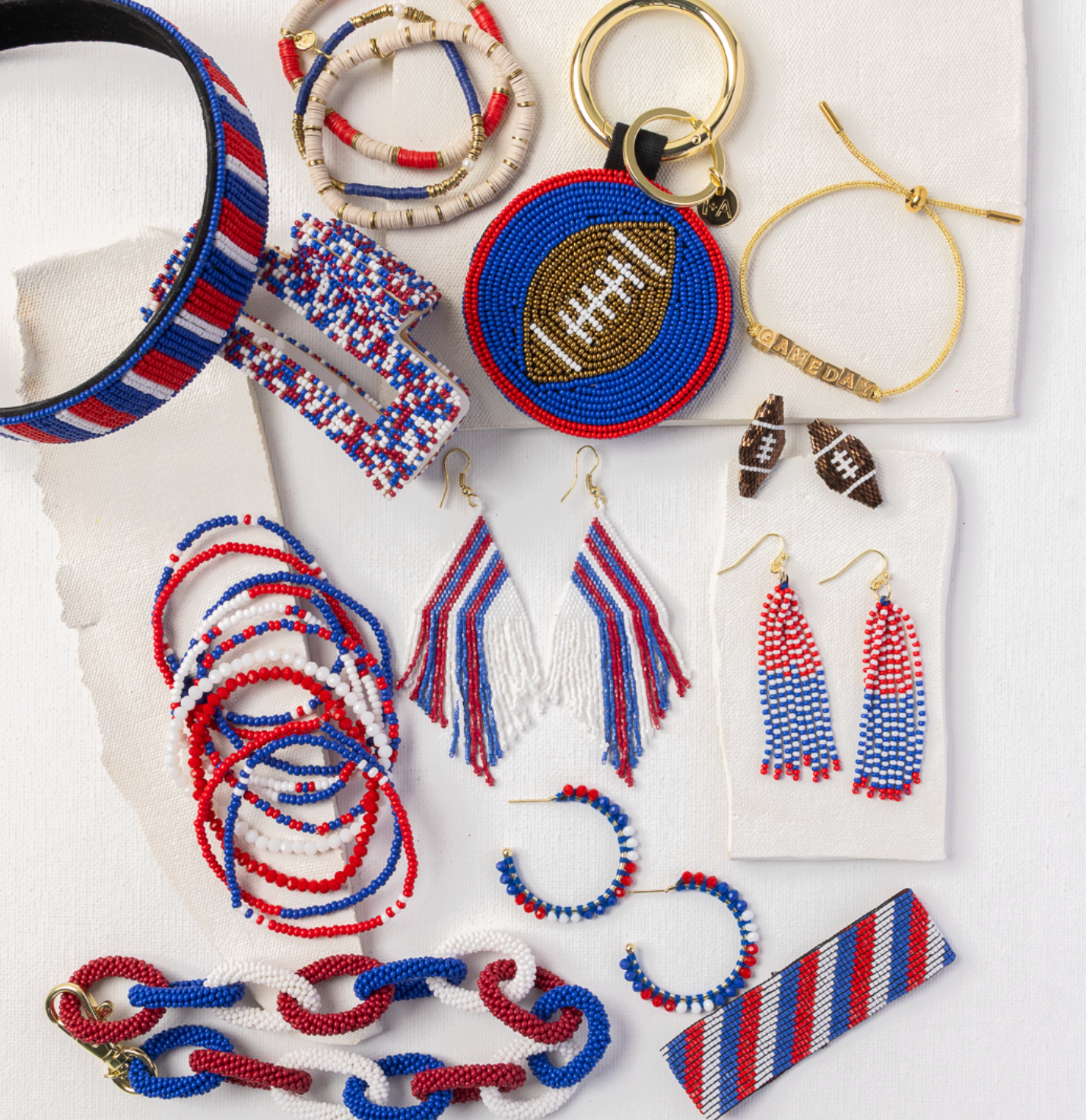 Game Day Crystal Threaded Beads Hoop Earrings Blue + Crimson Wholesale