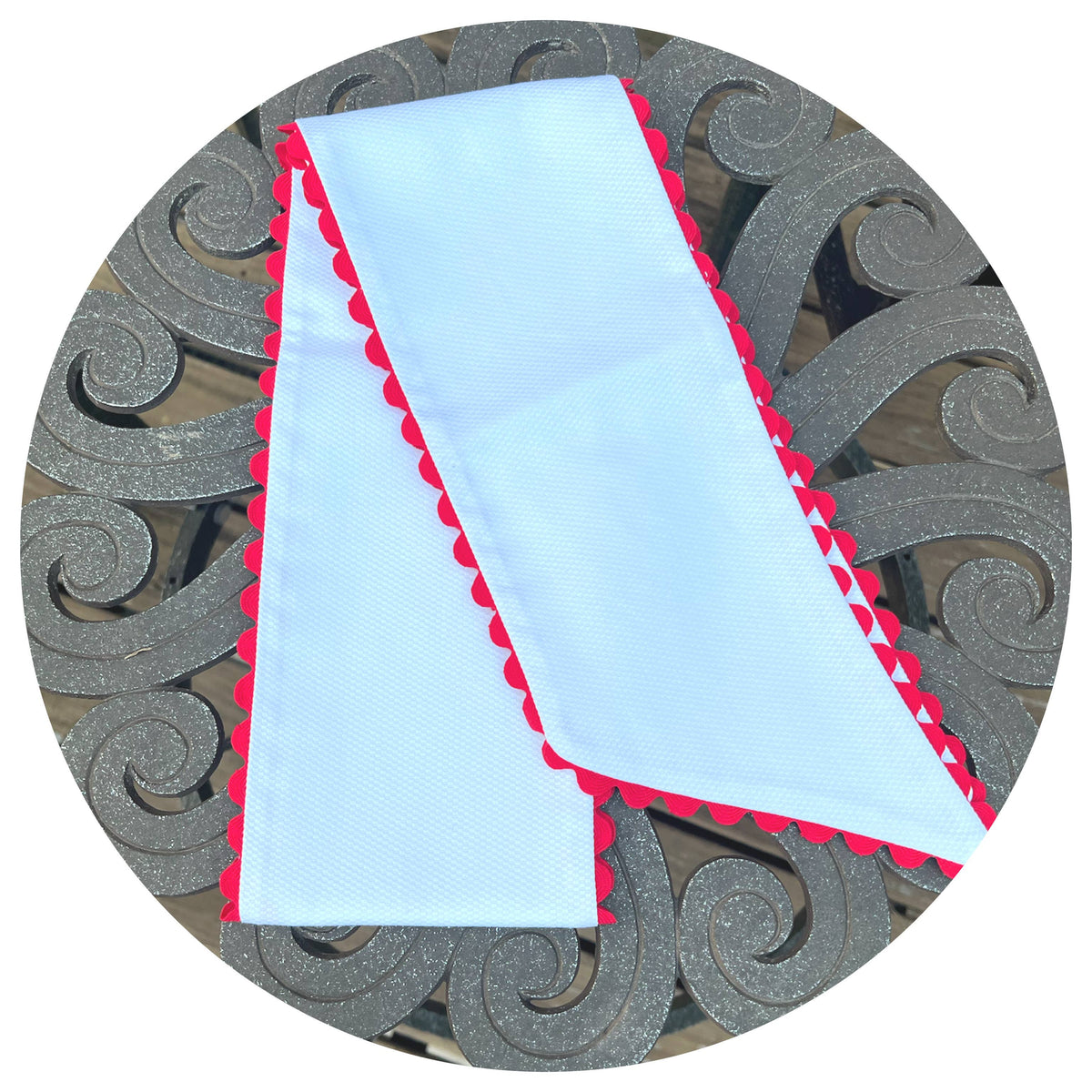 White Cotton Pique Sash with Trim