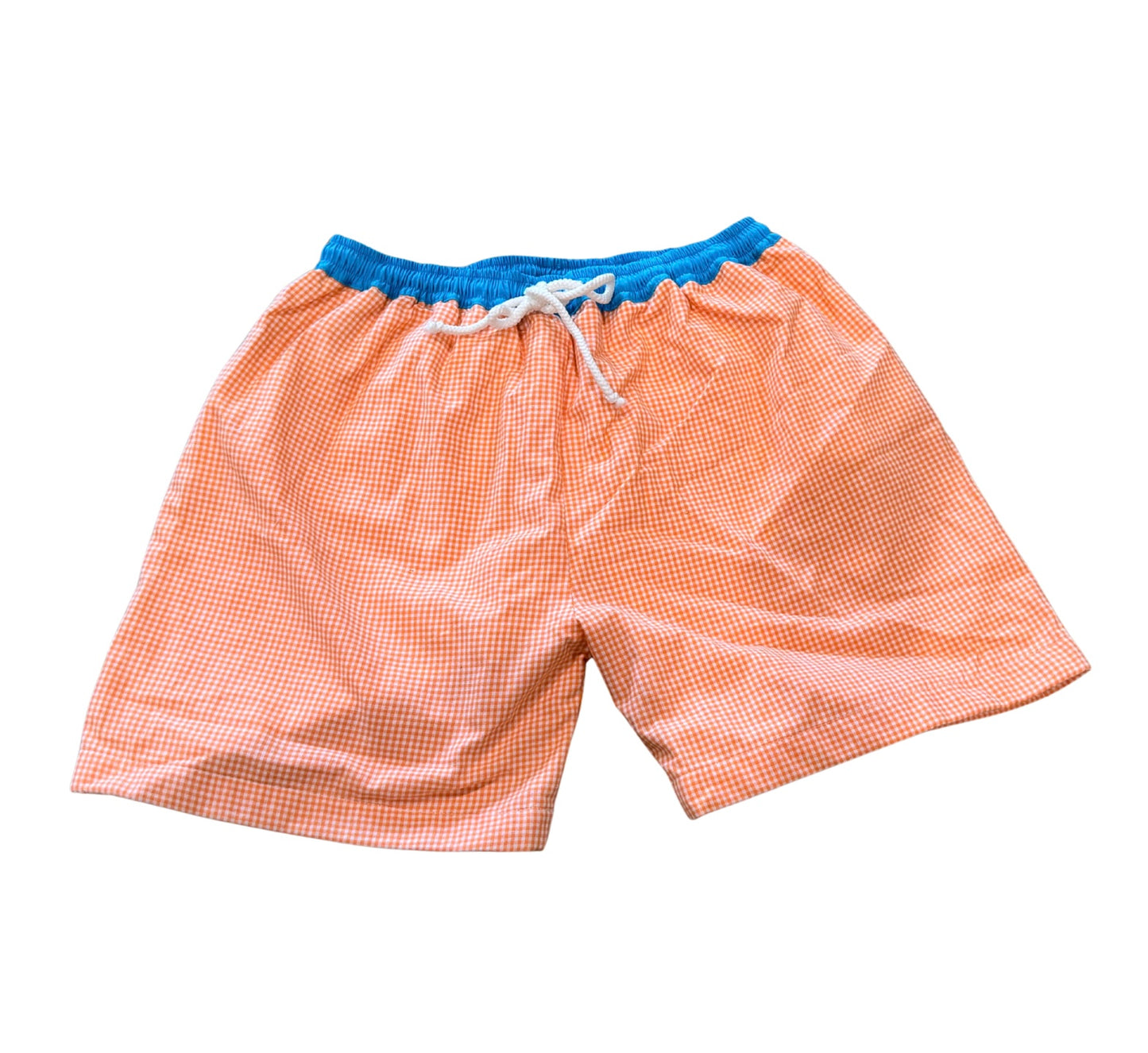 Gingham Swim Trunks - Orange/Aqua