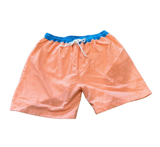 Gingham Swim Trunks - Orange/Aqua
