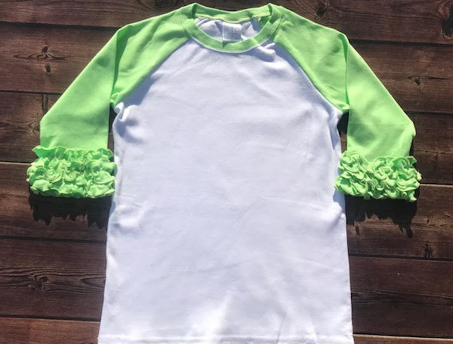 3/4 Ruffle Raglan Shirt -  White/Purple