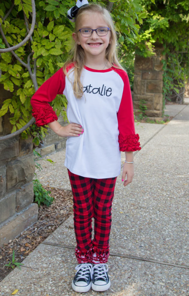 3/4 Ruffle Raglan Shirt -  White/Purple