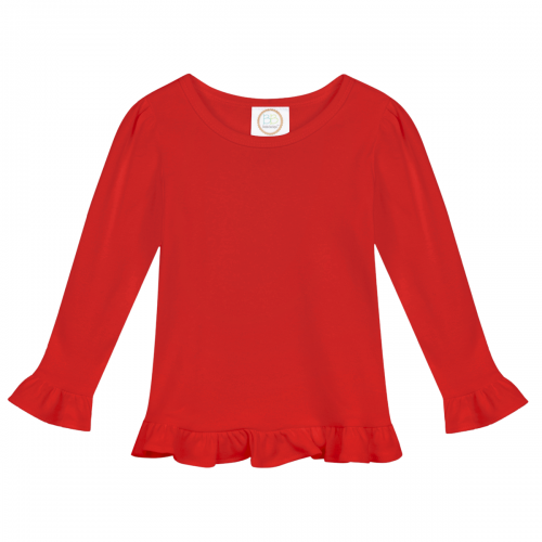 Long Sleeve Ruffle Shirt -Red