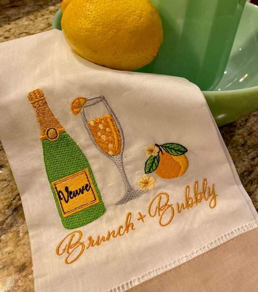 Brunch and Bubbles Hemstitch Linen Hand Towel