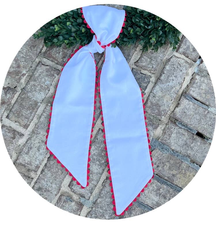 White Cotton Pique Sash with Trim