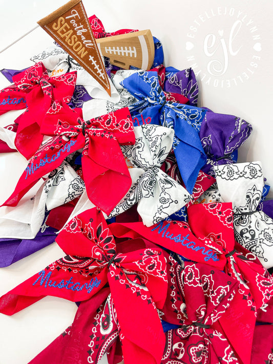 Hair Bandana Bows CUSTOM School Spirit Embroidered