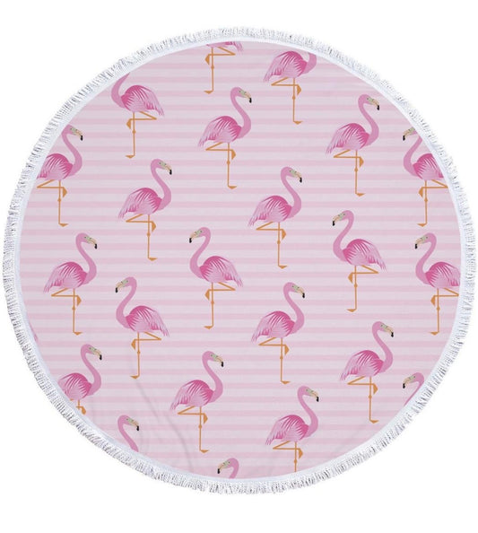 Round Flamingo Beach Towel