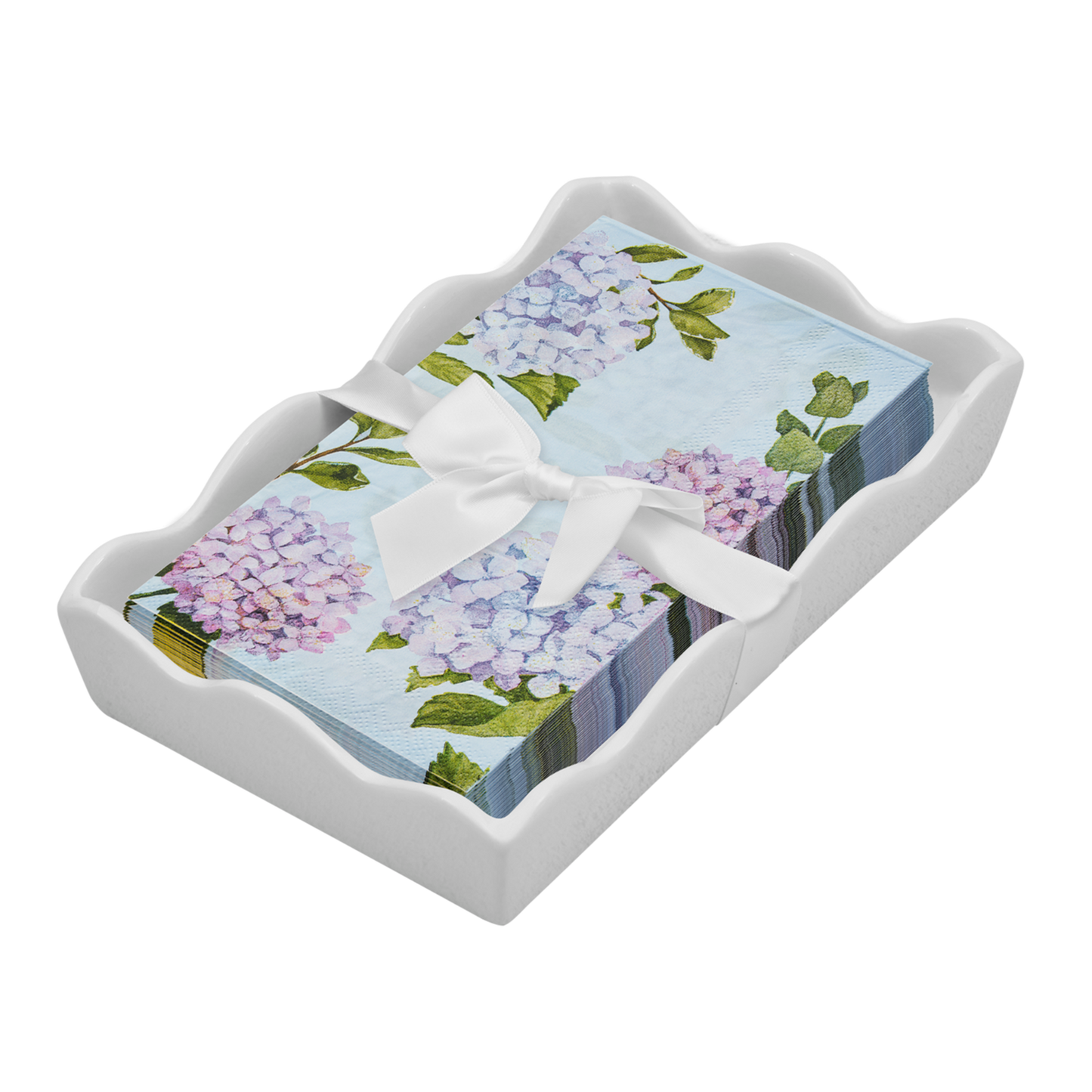 Ceramic Wave Napkin Tray with Guest Towel - Hydrangeas