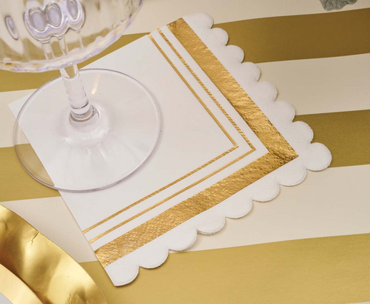 Cocktail Napkin Gold and White