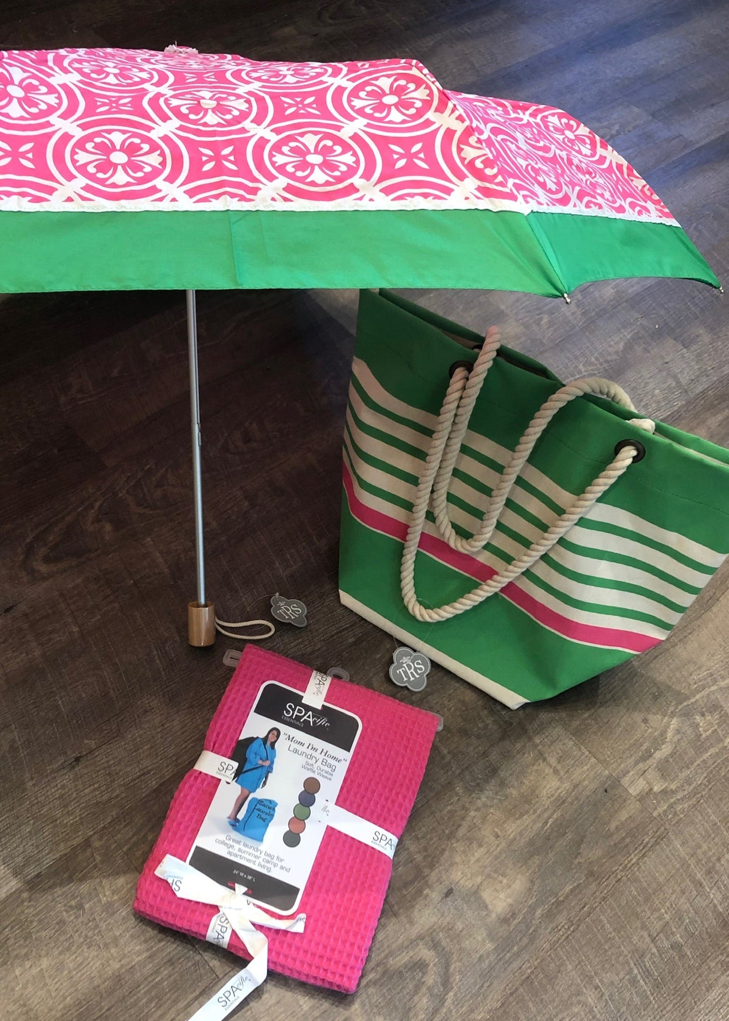 Croix Canvas Striped Tote (Green/Pink)
