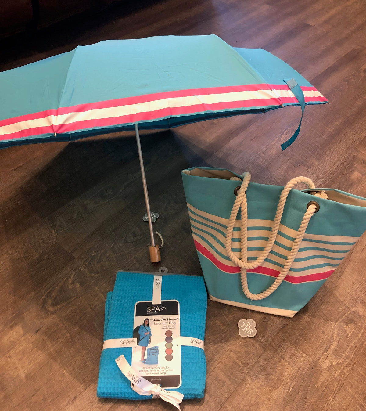 Striped Umbrella - Turquoise/Pink/White