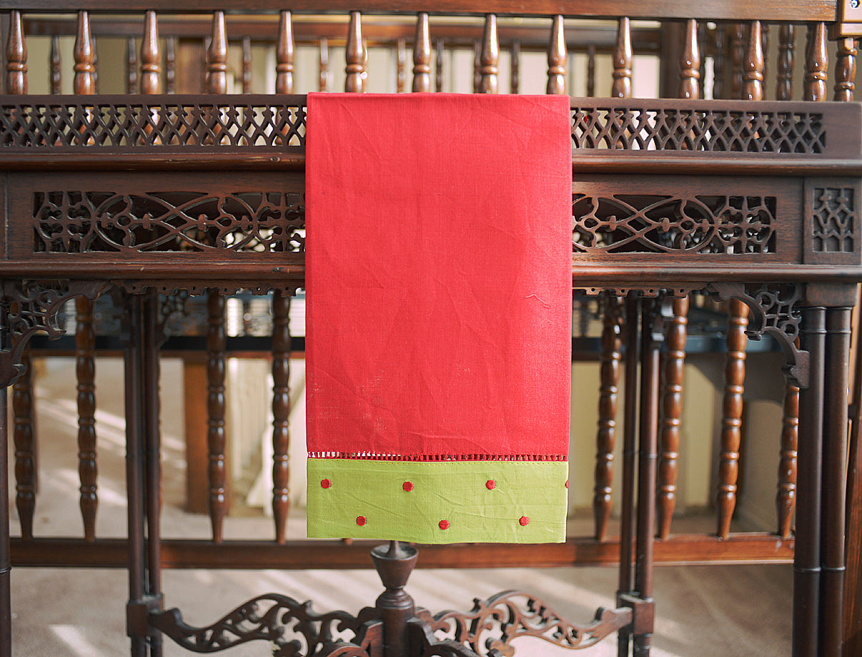 Linen Hemstitch Hand Towel - Red/Lime