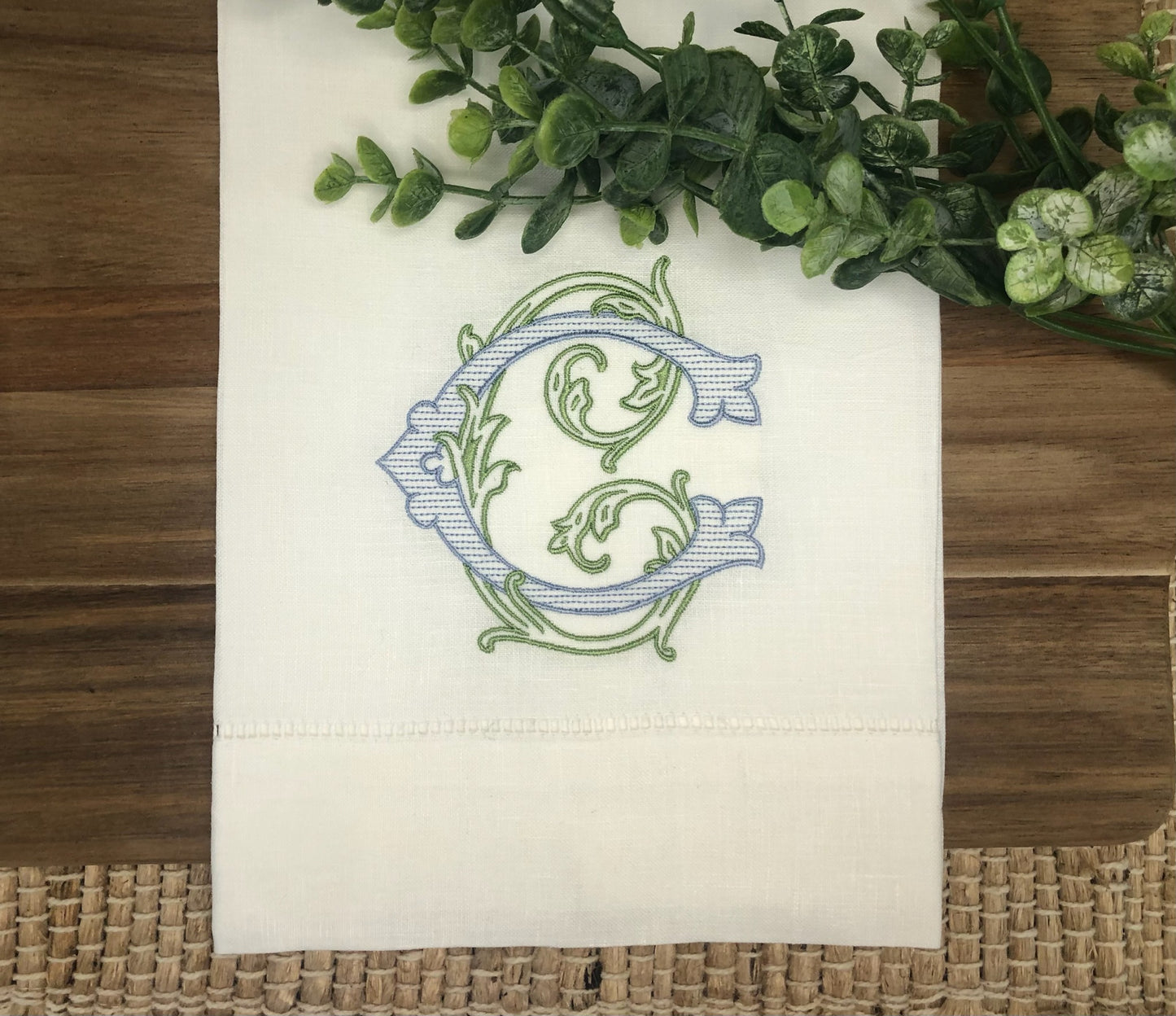 Vintage Vine Monogrammed Hemstitch Hand Towel