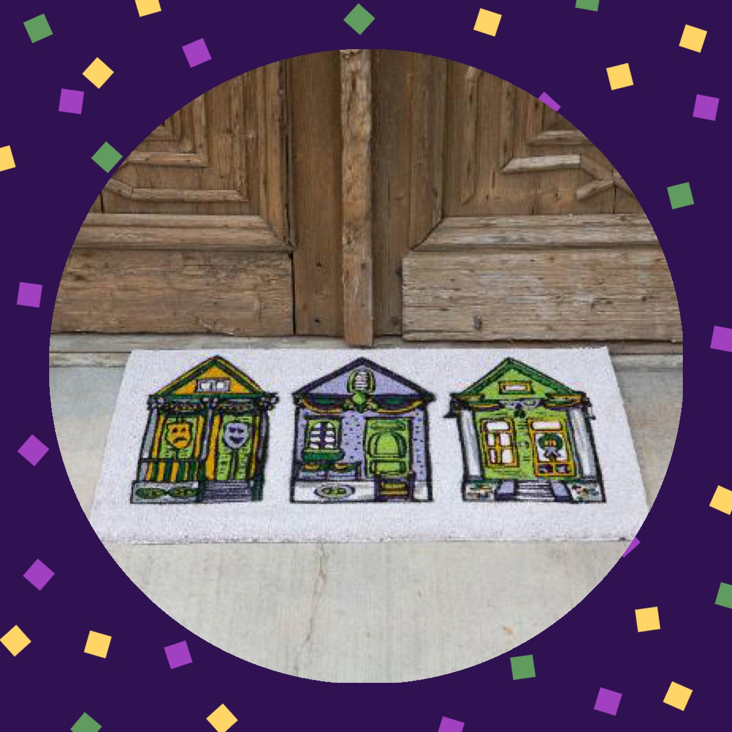 Mardi Gras Houses Door Mat