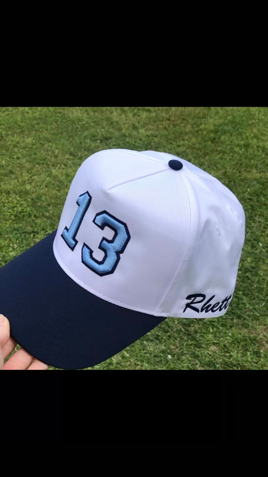 3D Number Five-Panel Twill Cap with Name on Side