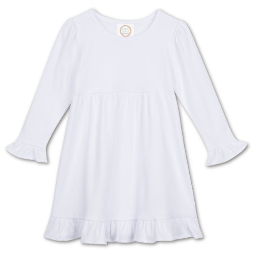 Long Sleeve Ruffle Dress - White