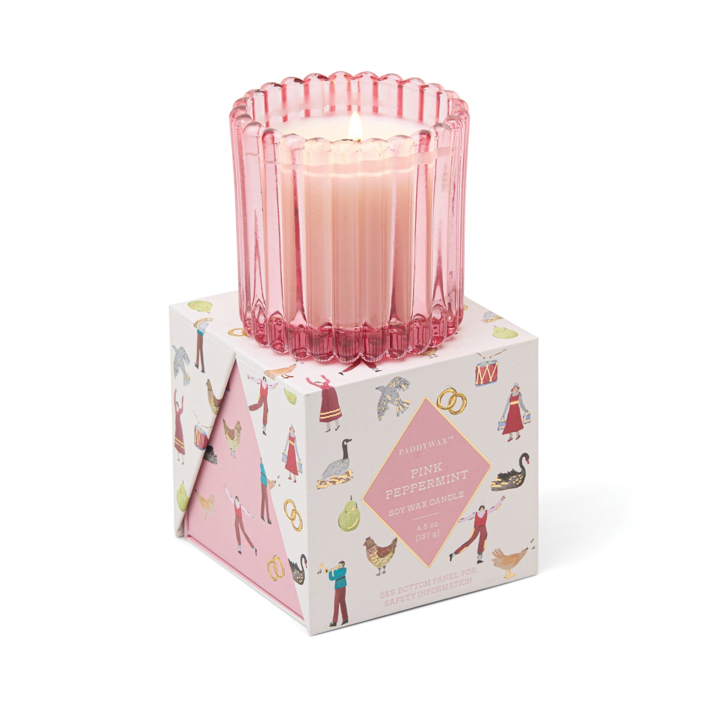 Pink Tinted Glass in Holiday Merry Box - Pink Peppermint