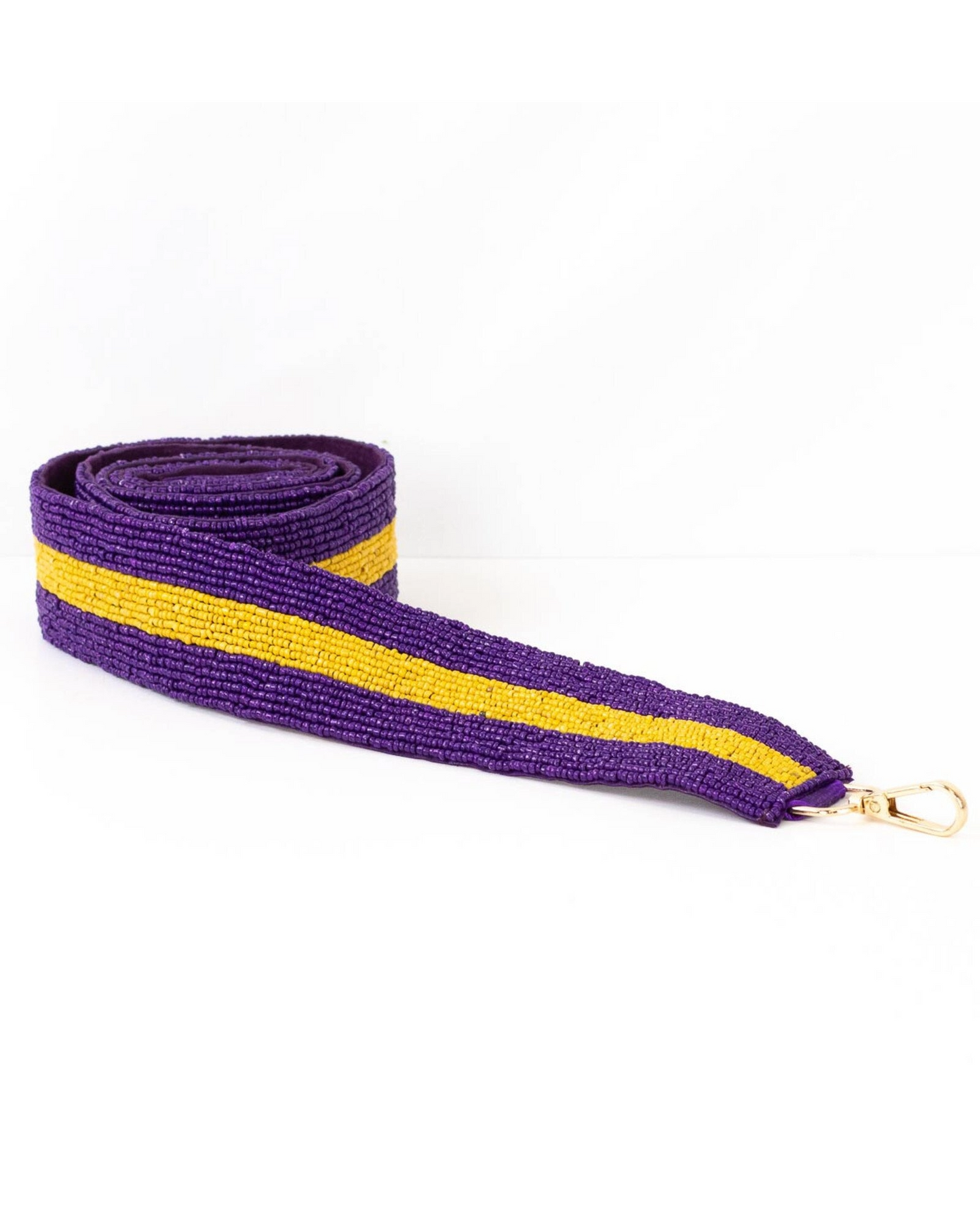 Purple and Yellow Stripe Beaded Purse Strap