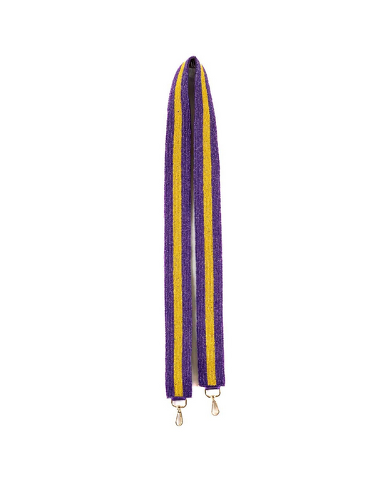 Purple and Yellow Stripe Beaded Purse Strap