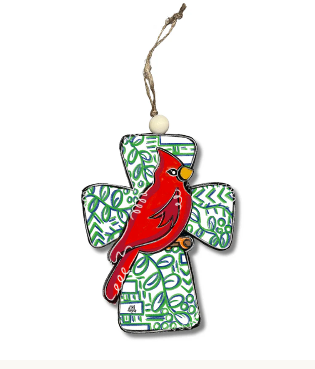 DK Cardinal Cross Ornament