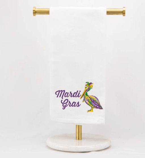 Mardi Gras Pelican Hand Towel