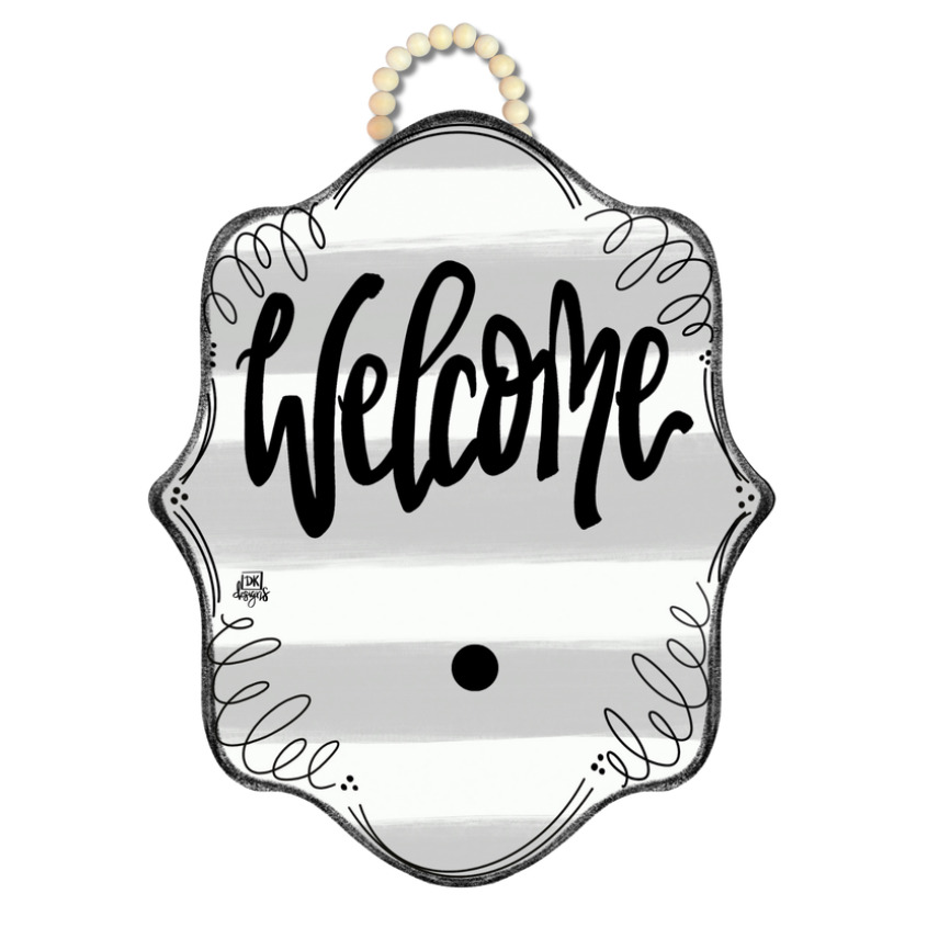Stripe Bloom "Welcome" Door Hanger