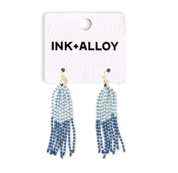 Game Day Tassel Seed Bead Earrings Navy, Blue, + White Wholesale