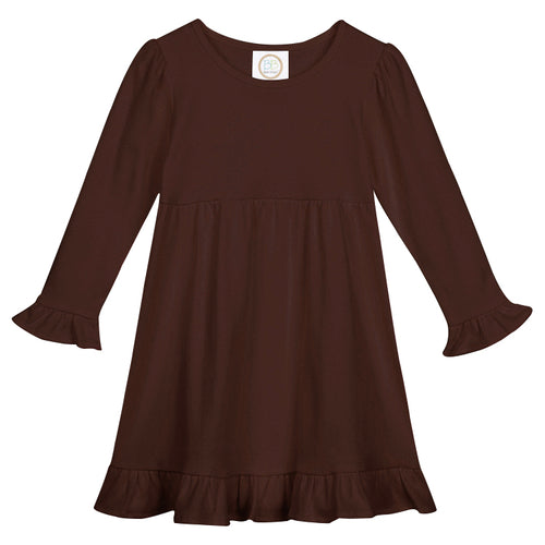 Long Sleeve Ruffle Dress - Brown