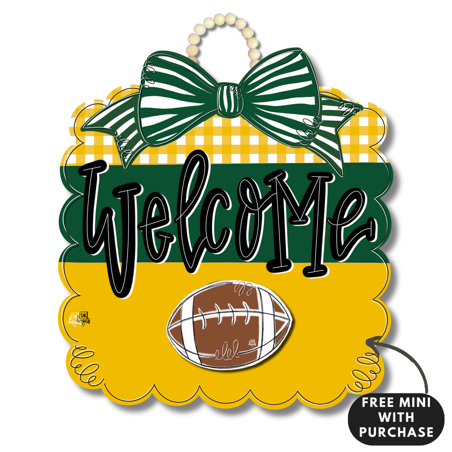 Green & Yellow Gold Football Scallop Hanger w/mini