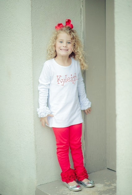 Girls Ruffle Long Sleeve Layering Tee - White