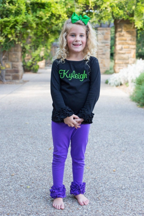 Girls Ruffle Long Sleeve Layering Tee - Black